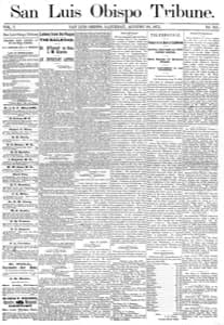 San Luis Obispo Tribune full front page, August 28, 1875
